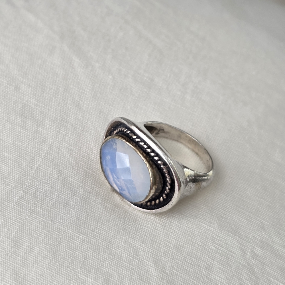 Facet Cut Moonstone Silvertone Fashion Ring